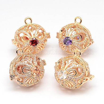 Real 18K Gold Plated Hollow Brass Cage Pendants KK-F0325-G-1