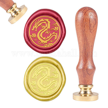 CRASPIRE Dragon Wax Seal Stamp Vintage Sealing Wax Golden Wax Seal 25mm Removable Brass Head Natural Wood Handle for Envelope Invitation Wedding Embellishment Gift Package Decoration AJEW-CP0002-05-90-02-1