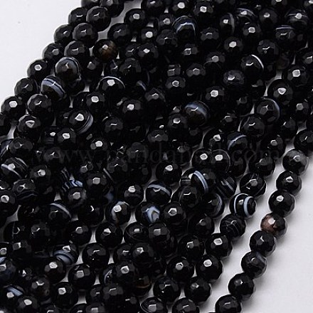 Chapelets de perles en agate à rayures noires naturelles/perles d'agate à bandes X-G-G581-6mm-03-1