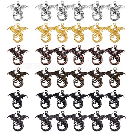 36Pcs Flying Dragon Charms Pendant Tibetan Style Alloy Charm Animal Pendants Mixed Color for Jewelry Handmade Making JX315A-1