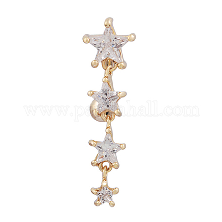 Piercing bijoux réel 18k plaqué or en laiton étoile cubique zircone anneau de nombril anneau de nombril anneaux de ventre AJEW-EE0001-94-1