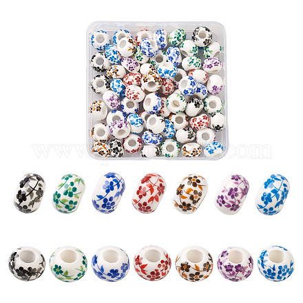 70 pièces 7 couleurs perles de porcelaine européennes faites à la main PORC-TA0001-04-1