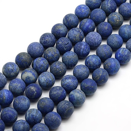 Natural Frosted Lapis Lazuli Round Bead Strands G-M064-14mm-08-1