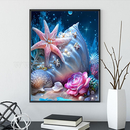 Kit de pintura de diamante artesanal con tema de océano elegante con patrón de concha WG49359-04-1