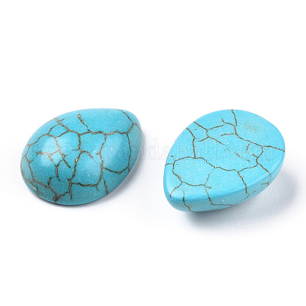 Fornituras artesanales teñidos sintético turquesa piedras preciosas espalda plana lágrima cabujones X-TURQ-S270-30x40mm-01-1