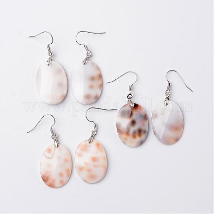 Tiger Cowrie Shell Dangle Earrings EJEW-I204-03-1