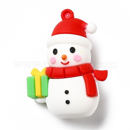クリスマス pvc プラスチック ペンダント  プレゼントを持った雪だるま  ホワイト  49x35x22mm  穴：3mm X-KY-C009-17-1