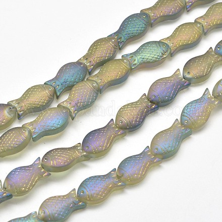 Frosted Electroplate Glass Fish Beads Strands EGLA-M001-D01-1