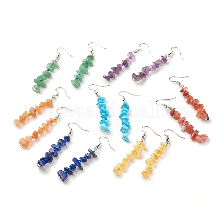 7 Stück 7 Stil natürliche und synthetische gemischte Edelstein-Chip-Perlen-Ohrringe mit Glas EJEW-JE04840-1