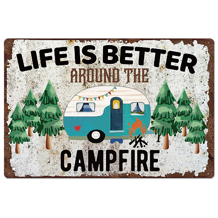 SUPERDANT Campfire Tin Sign Life is Better Vintage Metal Tin Signs Camp-ing Theme Funny Metal Plaque for Camp-ing Party Outdoor Garden Farm Girl's Room Cafeteria Decoration AJEW-WH0189-112-1