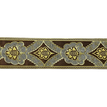 フラットシェニールジャカード織りリボン  花のリボン  キャメル  3-3/8インチ（85mm） SRIB-XCP0001-17A-1