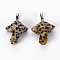Natural Dalmatian Jasper Pendants, with Stainless Steel Snap On Bails, Mushroom, Stainless Steel Color, 27.5~28.5x23~25x9.5~10.5mm, Hole: 3x5mm