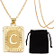 Beebeecraft 1 Box 1Pc Alphabet C Necklaces 18K Gold Plated Brass Letter Pendants with 1Pc Cable Chain and Rectangle Velvet Pouches for Men Women