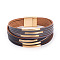 Two Tone Imitation Leather Multi-strand Bracelets for Women, with Golden Magnetic Clasps, Gray, 7-5/8 inch(19.5cm)
