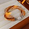 Glass Seed Beads Multi-strand Bracelets, with Glass & Alloy Rhinestone Round Magnetic Snap, PeachPuff, 7.87 inch(20cm)
