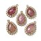 Natural Rhodonite Faceted Teardrop Pendants, Rack Plating Brass Micro Pave Clear Cubic Zirconia Drop Charms, Golden, 25x16.5x5.5mm, Hole: 1.4mm