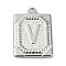 Anti-Tarnish 304 Stainless Steel Pendants, Rectangle with Letter Charm, Letter V, 24.5x18x3mm, Hole: 1.8mm