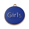 Alloy Enamel Pendants, Golden, Word Girls, Flat Round, 33.5x30x2.5mm, Hole: 2.5mm