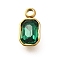 304 Stainless Steel Pendants, with Rhinestone, Real 18K Gold Plated, Ion Platint(IP), Rectangle, Emerald, 10.5x5.5x3.5mm, Hole: 1.8mm