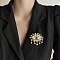Eye Alloy Rhinestone Brooches for Clothes, with Plastic Pearl, Golden, 50x58.4mm