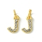 Rack Plating Alloy Rhinestone Pendants, Cadmium Free & Lead Free, Letter J, 11x7x2mm, Hole: 5mm