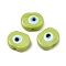 Handmade Evil Eye Lampwork Beads, Oval, Yellow Green, 16~17x20~21x8~11mm, Hole: 3~3.5mm