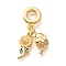 Brass Clear Cubic Zirconia Sunflower & Watering Can European Dangle Charms, with Enamel, Large Hole Pendants, Real 18K Gold Plated, 30mm, Hole: 5mm