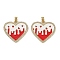 Brass Micro Pave Cubic Zirconia Pendants, Heart, with Enamel, Rack Plating, Long-Lasting Plated, Cadmium Free & Lead Free, Real 18K Gold Plated, Red, 23x25x2mm, Hole: 4x2.5mm