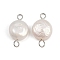 Natural Freshwater Pearl Keshi Pearl Flat Round Connector Charms, with 304 Stainless Steel Double Loops, White, Stainless Steel Color, 16.5~18x9~10x4~6mm, Hole: 1.8~2.5mm