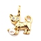 Rack Plating Brass Micro Pave Clear Cubic Zirconia Pendants, with white Acrylic Beads, Long-Lasting Plated, Cadmium Free & Nickel Free & Lead Free, Cat, Real 18K Gold Plated, 19~19.5x16~17x5mm, Hole: 3.5x2.5mm