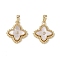 Brass & Shell & Clear Cubic Zirconia Pendants, Flower Charms, Real 18K Gold Plated, 19x16.5x3mm, Hole: 4x2.5mm