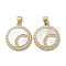 Brass Micro Pave Cubic Zirconia Pendants, with Shell, Flat Round, Real 18K Gold Plated, Moon, 20.5~21x18x2.5~3mm, Hole: 3.5x4mm