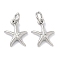 Brass Pendants, Starfish Charms, Long-Lasting Plated, Cadmium Free & Lead Free, Rack Plating, Platinum, 11.5x9.5x2.5mm, Jump Ring: 5x1mm, Inner Diameter: 3.5mm