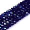 Electroplate Glass Beads Strands, Half Rainbow Plated, Faceted, Rondelle, Dark Blue, 4x3mm, Hole: 0.4mm, about 105~110pcs/strand, 38~39cm