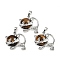 Natural Tiger Eye Kitten Pendants, Brass Cute Cat Shape Charms, Platinum, Long-Lasting Plated, Rack Plating, 28.5x30.5x10mm, Hole: 8x5mm