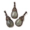 Natural Labradorite Pendants, Brass Teardrop Charms, Red Copper, Lead Free & Cadmium Free, 31x15x8mm, Hole: 5x7.5mm