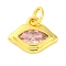 Rack Plating Brass Micro Pave Cubic Zirconia Charms, Long-Lasting Plated, Cadmium Free & Lead Free, Real 18K Gold Plated, Horse Eye Charms, Pink, 10x13x2.5mm, Hole: 3.5mm