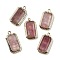 Natural Strawberry Quartz Pendants, with Golden Brass Finding, Rectangle Charms, Faceted, 20.5x11x3.5mm, Hole: 1.2mm