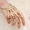 Halloween Themed Skull Alloy Full Hand Ring Bracelet, Stretch Bracelet with 5 Adjustable Rings for Women, Golden, Inner Diameter: 2-3/8 inch(6cm)