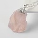 Bisel natural de piedras preciosas en bruto en bruto rosa collares pendientes de cuarzo NJEW-JN01110-3