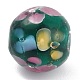 丸いランプワークビーズ  梅の花びらの模様  穴付き  濃い緑  12mm  穴：1.8mm LAMP-H059-A02-2