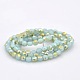 Half Golden Plated Frosted Imitation Jade Glass Faceted Flat Round Beads Strands EGLA-A033-F4mm-HP03-2