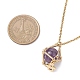 Makramee-Beutel aus Messing mit natürlichem Amethyst innen und Anhängerketten aus 304er Edelstahl für Damen&nbsp;NJEW-JN05607-03-5