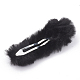 鉄のスナップヘアクリップ  擬似ウサギの髪で  プラチナ  ブラック  84x23mm OHAR-N005-02A-2