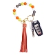 Schlüsselanhänger mit runden Perlen aus Silikon mit Quaste aus Kunstleder KEYC-SW00005-03-1