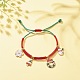 Christmas Wreath & Snowman & Snowflake Alloy Charm Braided Bead Bracelet for Women BJEW-JB08194-2