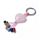 Coeur de quartz rose naturel avec porte-clés pompon de pierres précieuses mélangées KEYC-P012-03P-04-1