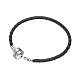 TINYSAND Rhodium Plated 925 Sterling Silver Braided Leather Bracelet Making TS-B-128-19-2
