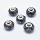 Handmade Polymer Clay European Beads, Large Hole Beads, Rondelle with Flower Pattern, Black, 13~16x8~11mm, Hole: 4.5~5mm