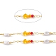 Chaînes à maillons en perles de verre en laiton avec perles d'imitation ABS CHS-P016-39G-07-2